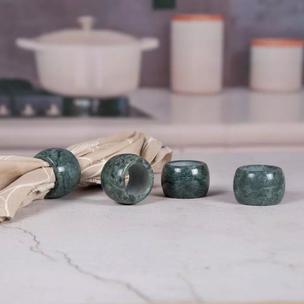 Countertop Storage Creative Home Natural Green Marble Napkin Ring Holder Set For Fine Dinning, Wedding, Ceremony, Party Gathering (Set Of 4-Pieces) 3 Countertop Storage Creative Home Natural Green Marble Napkin Ring Holder Set For Fine Dinning, Wedding, Ceremony, Party Gathering (Set Of 4-Pieces)
