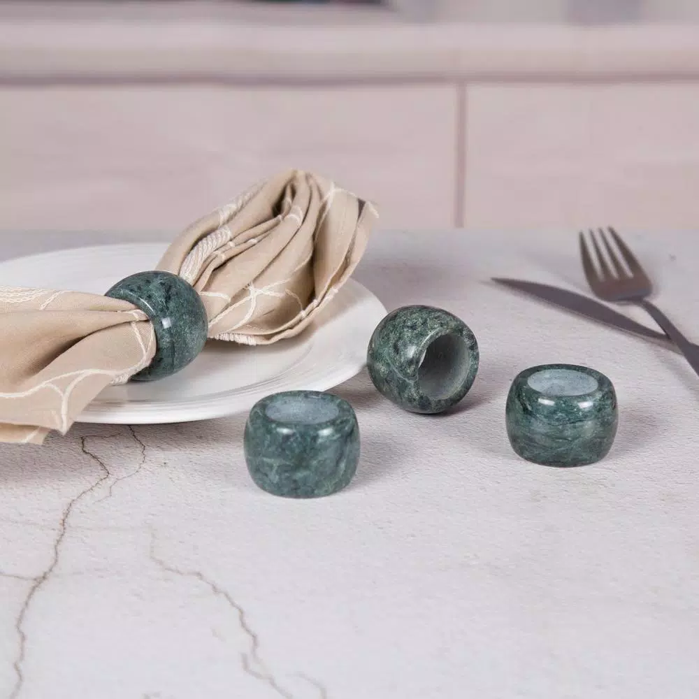 Countertop Storage Creative Home Natural Green Marble Napkin Ring Holder Set For Fine Dinning, Wedding, Ceremony, Party Gathering (Set Of 4-Pieces) 4 Countertop Storage Creative Home Natural Green Marble Napkin Ring Holder Set For Fine Dinning, Wedding, Ceremony, Party Gathering (Set Of 4-Pieces) - Image 2