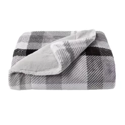 Throw Blankets Lavish Home Oversized Faux Fur Phantom Grey Plaid Flannel Hypoallergenic Throw Blanket