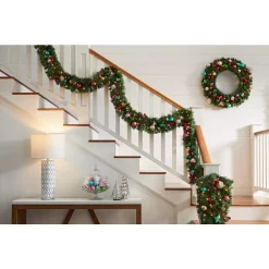 Christmas Greenery Home Accents Holiday 9 Ft. Fantasleigh Battery Operated Pre-Lit LED Artificial Christmas Garland -Home Accents shop home accents holiday christmas garland chzh1762030h2 40 1000