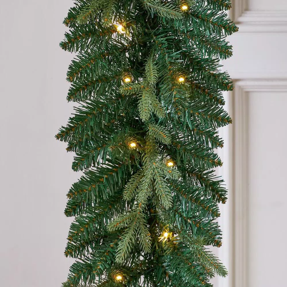 Christmas Greenery Home Accents Holiday 9 Ft. Mayfield Pre-lit LED Artificial Garland With 50 Warm White Micro Dot Lights 7 Christmas Greenery Home Accents Holiday 9 Ft. Mayfield Pre-lit LED Artificial Garland With 50 Warm White Micro Dot Lights - Image 5