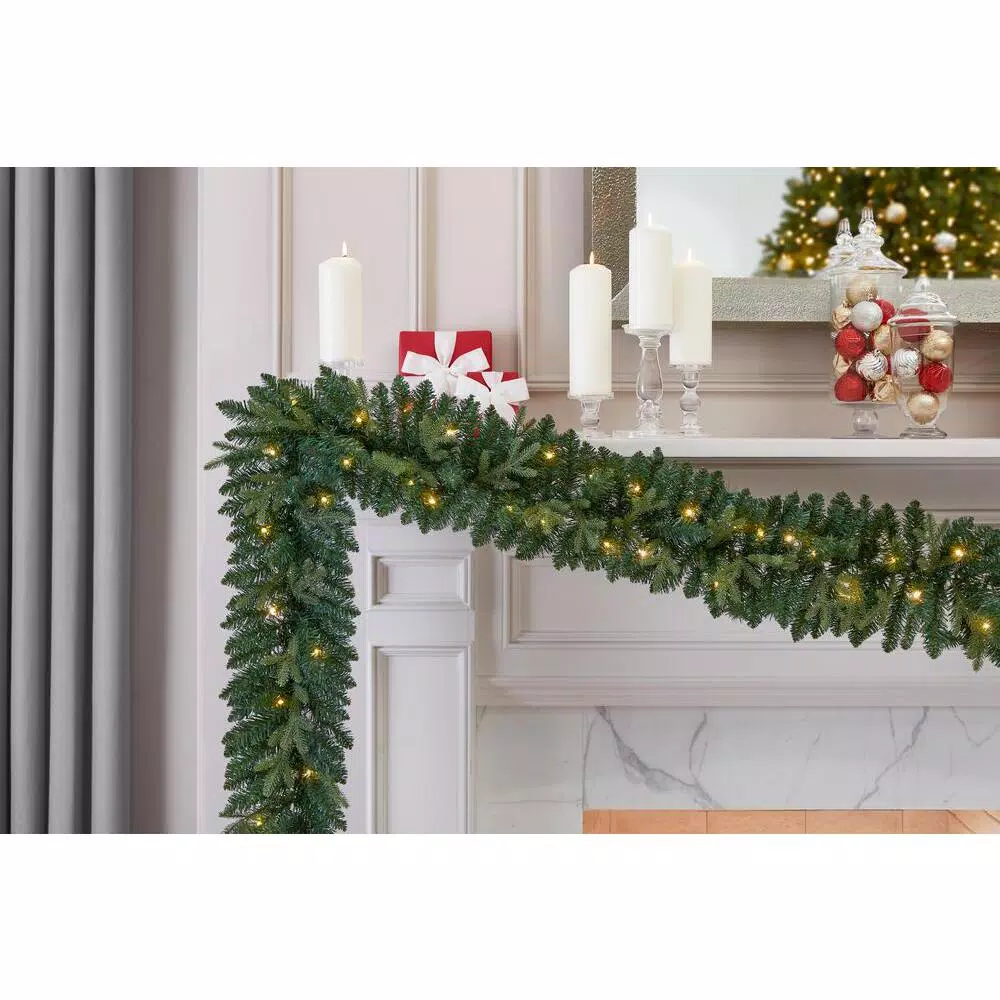 Christmas Greenery Home Accents Holiday 9 Ft. Mayfield Pre-lit LED Artificial Garland With 50 Warm White Micro Dot Lights 4 Christmas Greenery Home Accents Holiday 9 Ft. Mayfield Pre-lit LED Artificial Garland With 50 Warm White Micro Dot Lights - Image 2