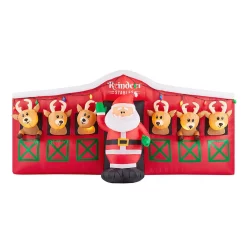 Outdoor Christmas Decorations Home Accents Holiday 9 Ft Giant-Sized LED Inflatable Santa’s Stable With Reindeer