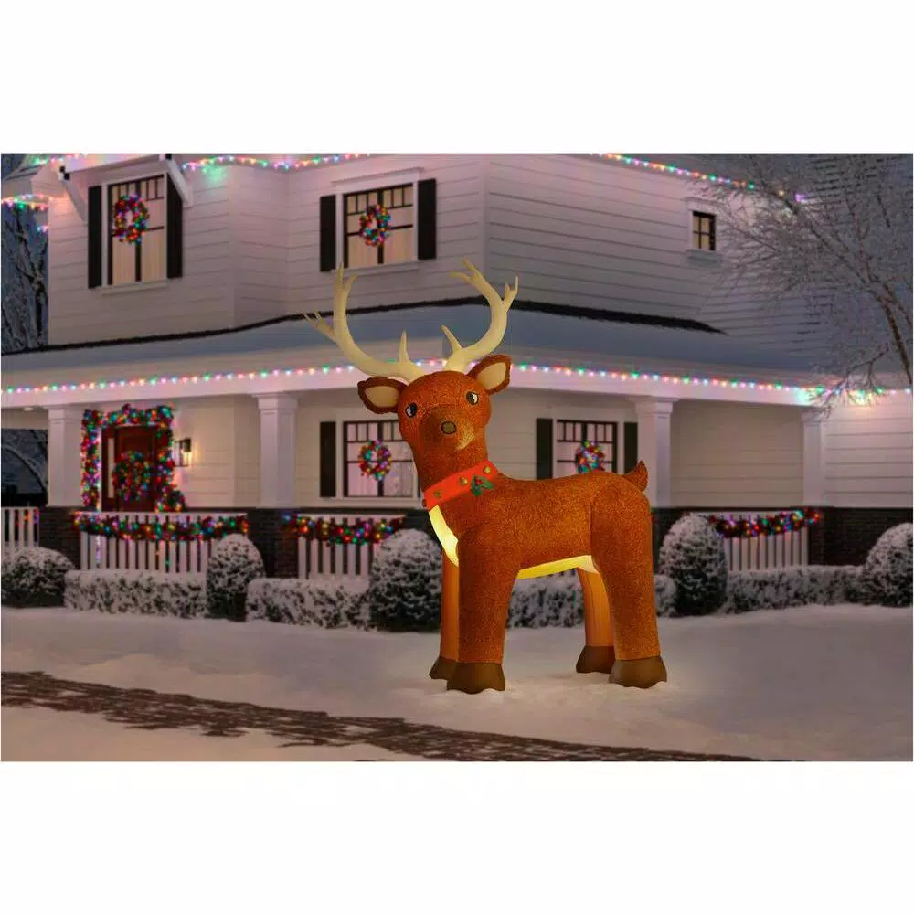 Outdoor Christmas Decorations Home Accents Holiday 10.5 Ft. Pre-Lit LED Giant-Sized Inflatable Fuzzy Standing Reindeer 4 Outdoor Christmas Decorations Home Accents Holiday 10.5 Ft. Pre-Lit LED Giant-Sized Inflatable Fuzzy Standing Reindeer - Image 2