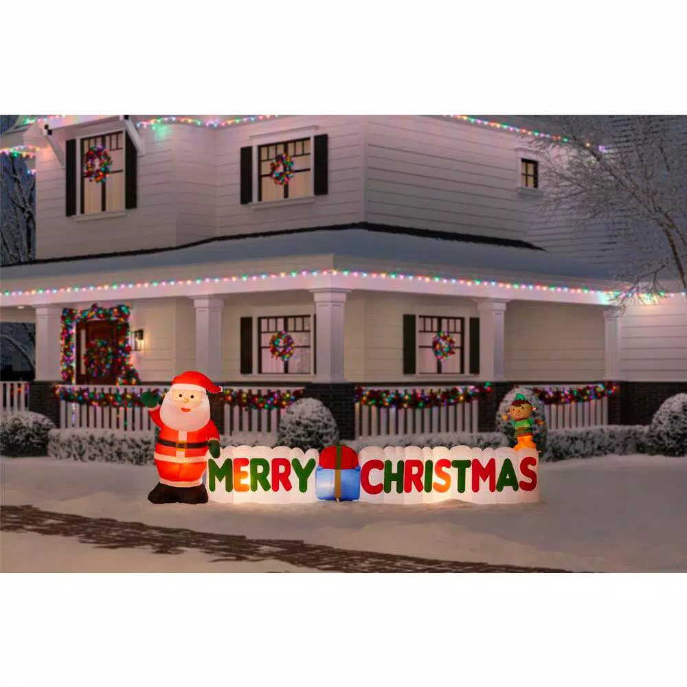 Outdoor Christmas Decorations Home Accents Holiday 12 Ft Giant-Sized LEF Inflatable Merry Christmas Sign Scene 4 Outdoor Christmas Decorations Home Accents Holiday 12 Ft Giant-Sized LEF Inflatable Merry Christmas Sign Scene - Image 2