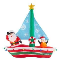 Outdoor Christmas Decorations Home Accents Holiday 7 Ft. Pre-Lit LED Inflatable Santa In Sailboat Scene