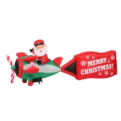 Outdoor Christmas Decorations Home Accents Holiday 16 Ft. Inflatable Santa On Airplane