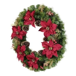 Christmas Greenery Home Accents Holiday 36 In. Burgundy Poinsettia Pine Wreath With Berries, Gold Glitter Cedar And Pinecones -Home Accents shop home accents holiday christmas wreaths 17202015hd 40 1000