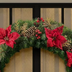 Christmas Greenery Home Accents Holiday 48 In. Burgundy Poinsettia Mixed Pine Wreath With Berries, Gold Glitter Cedar And Pinecone -Home Accents shop home accents holiday christmas wreaths 17202017hd 1d 1000