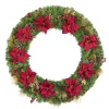 Christmas Greenery Home Accents Holiday 48 In. Burgundy Poinsettia Mixed Pine Wreath With Berries, Gold Glitter Cedar And Pinecone