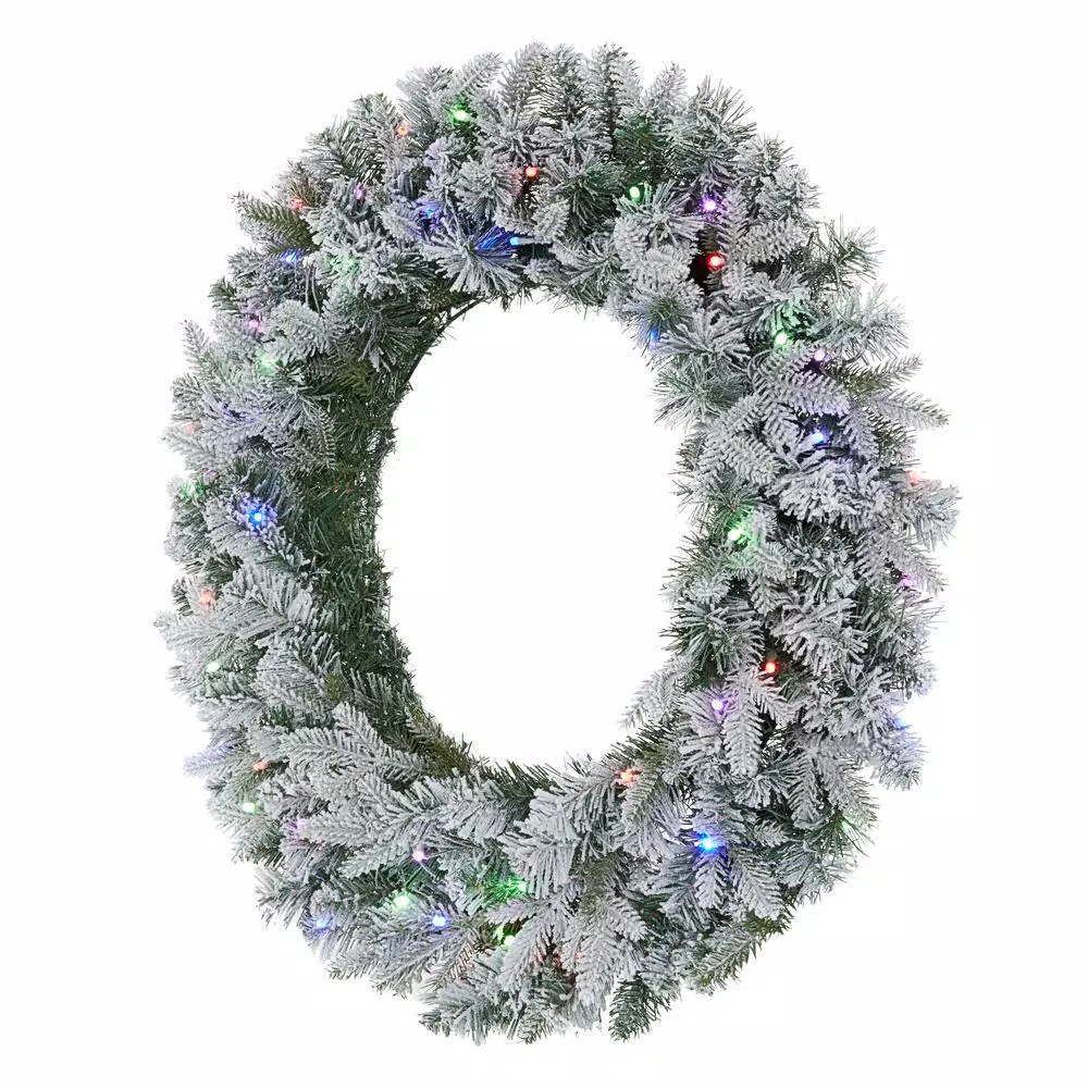 Christmas Greenery Home Accents Holiday 30 In. Starry Light Flocked Pine LED Prelit Wreath With 50-Lights And Timer 5 Christmas Greenery Home Accents Holiday 30 In. Starry Light Flocked Pine LED Prelit Wreath With 50-Lights And Timer - Image 3