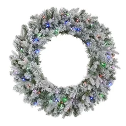 Christmas Greenery Home Accents Holiday 30 In. Starry Light Flocked Pine LED Prelit Wreath With 50-Lights And Timer