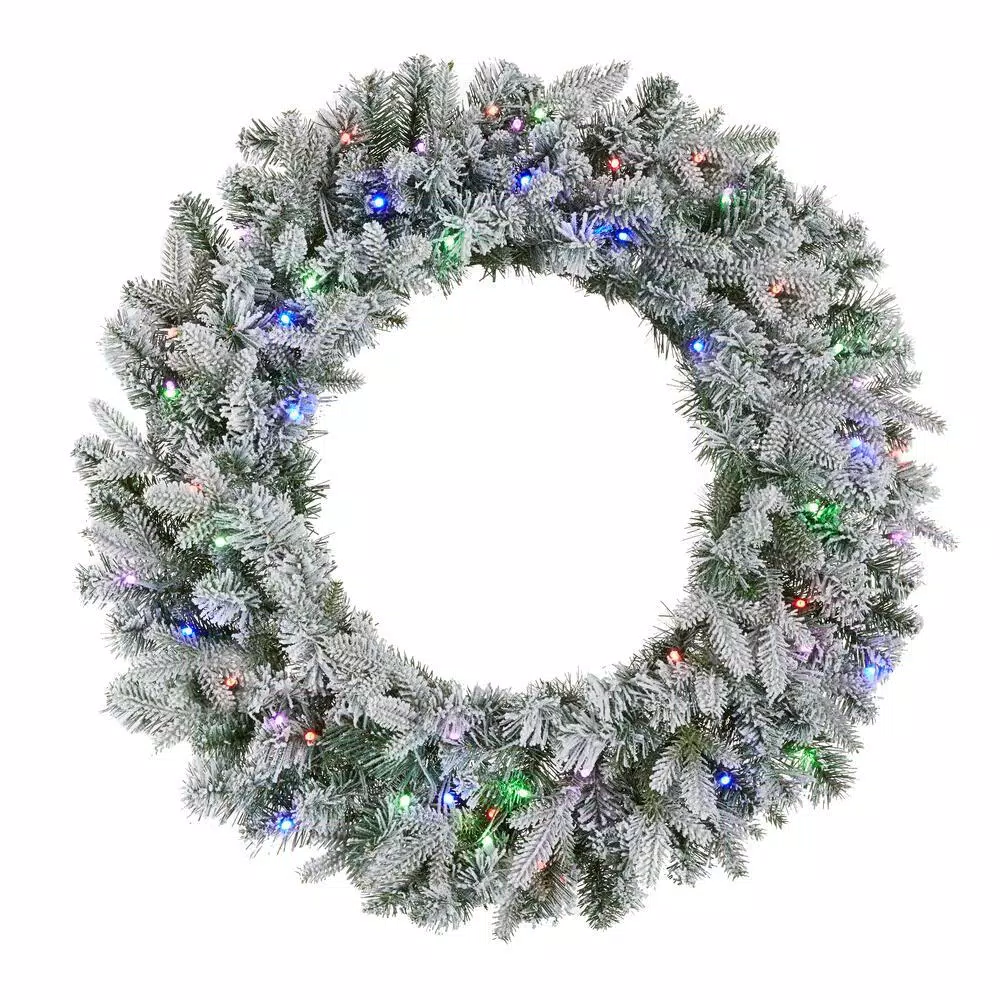 Christmas Greenery Home Accents Holiday 30 In. Starry Light Flocked Pine LED Prelit Wreath With 50-Lights And Timer 3 Christmas Greenery Home Accents Holiday 30 In. Starry Light Flocked Pine LED Prelit Wreath With 50-Lights And Timer