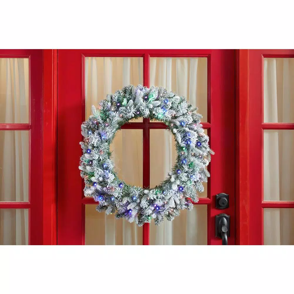 Christmas Greenery Home Accents Holiday 30 In. Starry Light Flocked Pine LED Prelit Wreath With 50-Lights And Timer 4 Christmas Greenery Home Accents Holiday 30 In. Starry Light Flocked Pine LED Prelit Wreath With 50-Lights And Timer - Image 2