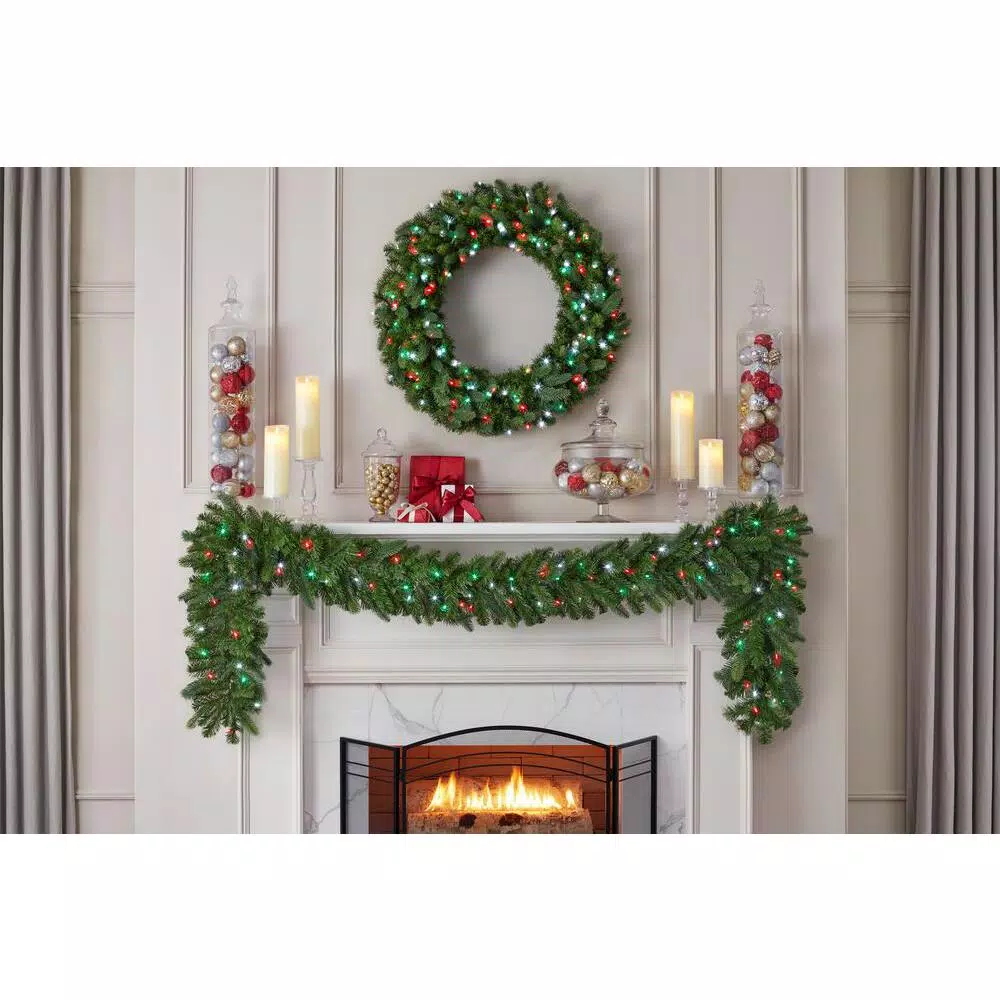 Christmas Greenery Home Accents Holiday 36 In. Christmas Bright Pre-lit LED Artificial Spruce Wreath With Red,Green, And Cool White Lights 5 Christmas Greenery Home Accents Holiday 36 In. Christmas Bright Pre-lit LED Artificial Spruce Wreath With Red,Green, And Cool White Lights - Image 3
