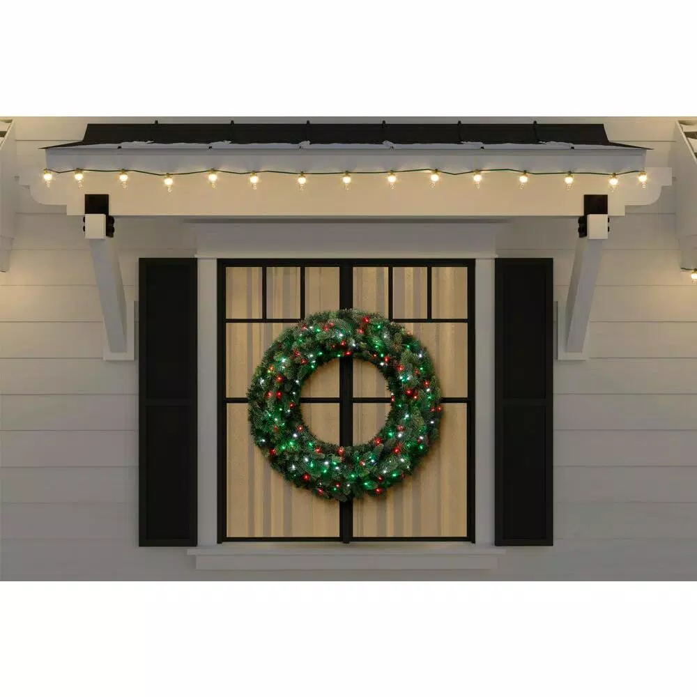Christmas Greenery Home Accents Holiday 36 In. Christmas Bright Pre-lit LED Artificial Spruce Wreath With Red,Green, And Cool White Lights 4 Christmas Greenery Home Accents Holiday 36 In. Christmas Bright Pre-lit LED Artificial Spruce Wreath With Red,Green, And Cool White Lights - Image 2