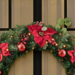 Christmas Greenery Home Accents Holiday 36 In Berry Bliss Battery Operated Mixed Pine LED Pre-Lit Artificial Wreath With Timer -Home Accents shop home accents holiday christmas wreaths chzh3811995th9 1d 1000