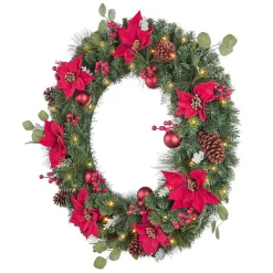 Christmas Greenery Home Accents Holiday 36 In Berry Bliss Battery Operated Mixed Pine LED Pre-Lit Artificial Wreath With Timer -Home Accents shop home accents holiday christmas wreaths chzh3811995th9 a0 1000