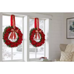 Christmas Greenery Home Accents Holiday 30 In. Berry Bliss Battery Operated Pre-Lit LED Artificial Christmas Wreath With Poinsettia -Home Accents shop home accents holiday christmas wreaths chzh3812096hd 40 1000