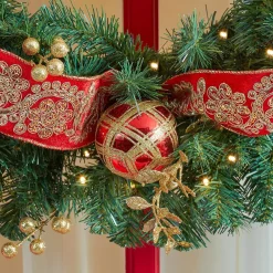 Christmas Greenery Home Accents Holiday 30 In Royal Easton Battery Operated Pine LED Pre-Lit Artificial Wreath With Timer -Home Accents shop home accents holiday christmas wreaths chzh7302009h3 1d 1000