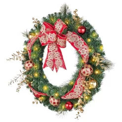Christmas Greenery Home Accents Holiday 30 In Royal Easton Battery Operated Pine LED Pre-Lit Artificial Wreath With Timer -Home Accents shop home accents holiday christmas wreaths chzh7302009h3 40 1000