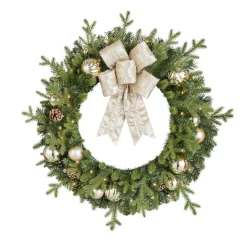Christmas Greenery Home Accents Holiday 30 In. St. Germain Battery Operated Pre-Lit LED Artificial Christmas Wreath