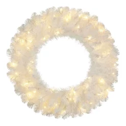 Christmas Greenery Home Accents Holiday 30 In. Uptown Pre-Lit LED Artificial Christmas Wreath With 136 Tips And 50 Warm White Micro Dot Lights