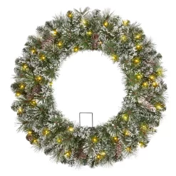 Christmas Greenery Home Accents Holiday 30in. Sparkling Amelia Pine Battery Operated Pre-lit LED Artificial Christmas Wreath With 50 Warm White Micro-Dot Lights