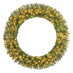 Christmas Greenery Home Accents Holiday 60 In. Wesley Pre-Lit Long Needle Pine Artificial Christmas Wreath With 498-mixed Tips And 240 Warm White Lights