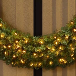 Christmas Greenery Home Accents Holiday 60 In. Wesley Pre-Lit Long Needle Pine Artificial Christmas Wreath With 498-mixed Tips And 240 Warm White Lights -Home Accents shop home accents holiday christmas wreaths gd50m2l46l02 66 1000