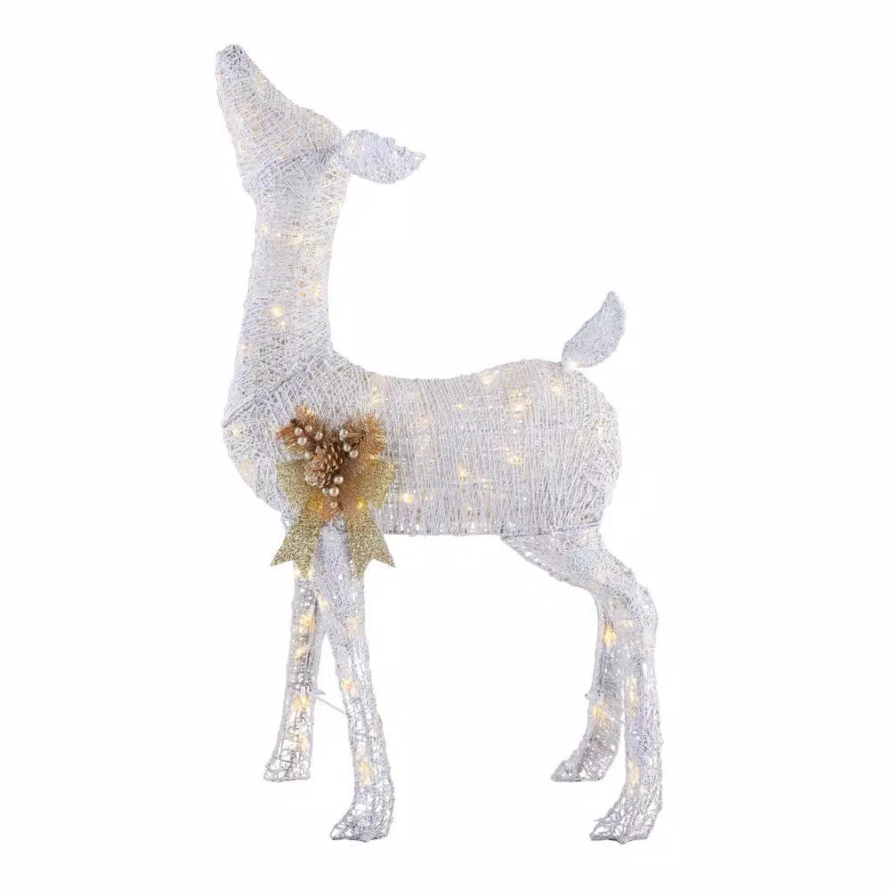 Outdoor Christmas Decorations Home Accents Holiday 4 Ft Warm White 80-Light LED White Deer With Gold Bow 3 Outdoor Christmas Decorations Home Accents Holiday 4 Ft Warm White 80-Light LED White Deer With Gold Bow