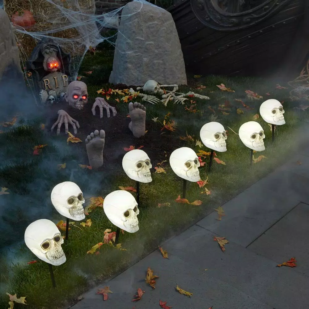 Halloween Lights Home Accents Holiday 14.5 In. LED Scary Skull Pathway Markers With Timer (4-Pack) 4 Halloween Lights Home Accents Holiday 14.5 In. LED Scary Skull Pathway Markers With Timer (4-Pack) - Image 2