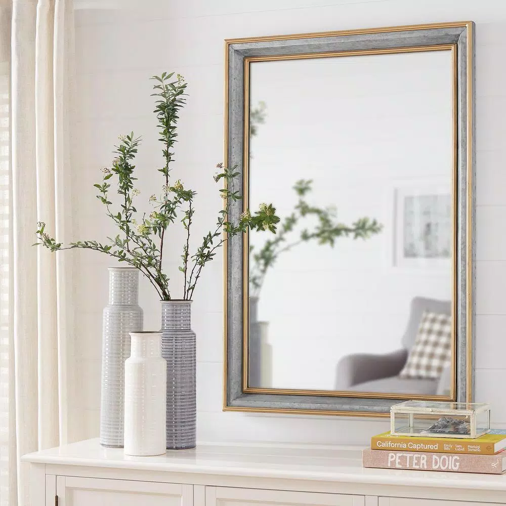 Wall Mirrors Home Decorators Collection Large Rectangle Galvanized Antiqued Farmhouse Accent Mirror (41 In. H X 28 In. W) 5 Wall Mirrors Home Decorators Collection Large Rectangle Galvanized Antiqued Farmhouse Accent Mirror (41 In. H X 28 In. W) - Image 3