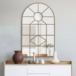 Wall Mirrors Home Decorators Collection Medium Arched Gold Windowpane Classic Accent Mirror (39 In. H X 24 In. W) -Home Accents shop home decorators collection wall mirrors mr20339b hd a0 1000