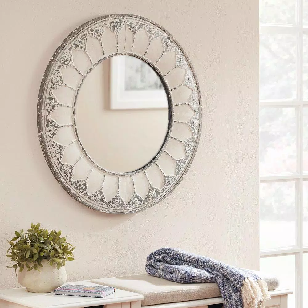 Wall Mirrors Home Decorators Collection Medium Round Ivory Antiqued Classic Accent Mirror (32 In. Diameter) 5 Wall Mirrors Home Decorators Collection Medium Round Ivory Antiqued Classic Accent Mirror (32 In. Diameter) - Image 3