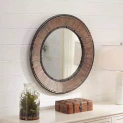Wall Mirrors Home Decorators Collection Medium Round Farmhouse Accent Mirror With Wood Finish (31 In. Diameter) -Home Accents shop home decorators collection wall mirrors schd41624 40 1000
