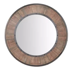 Wall Mirrors Home Decorators Collection Medium Round Farmhouse Accent Mirror With Wood Finish (31 In. Diameter)