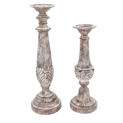 Candle Holders Home Decorators Collection Home Decorators Collection White Washed Wood Candle Holder (Set Of 2)