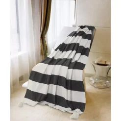 Throw Blankets LR Home Metty Charcoal / Ivory Bold Striped Tasseled Cotton Throw Blanket -Home Accents shop ivory lr home throw blankets throw80179bwt4250 44 1000