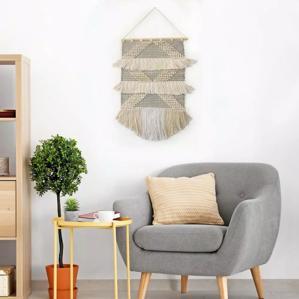 Wall Accents LR Home Fringed Diamond Ivory / Natural Tufted Wall Tapestry 9 Wall Accents LR Home Fringed Diamond Ivory / Natural Tufted Wall Tapestry - Image 7