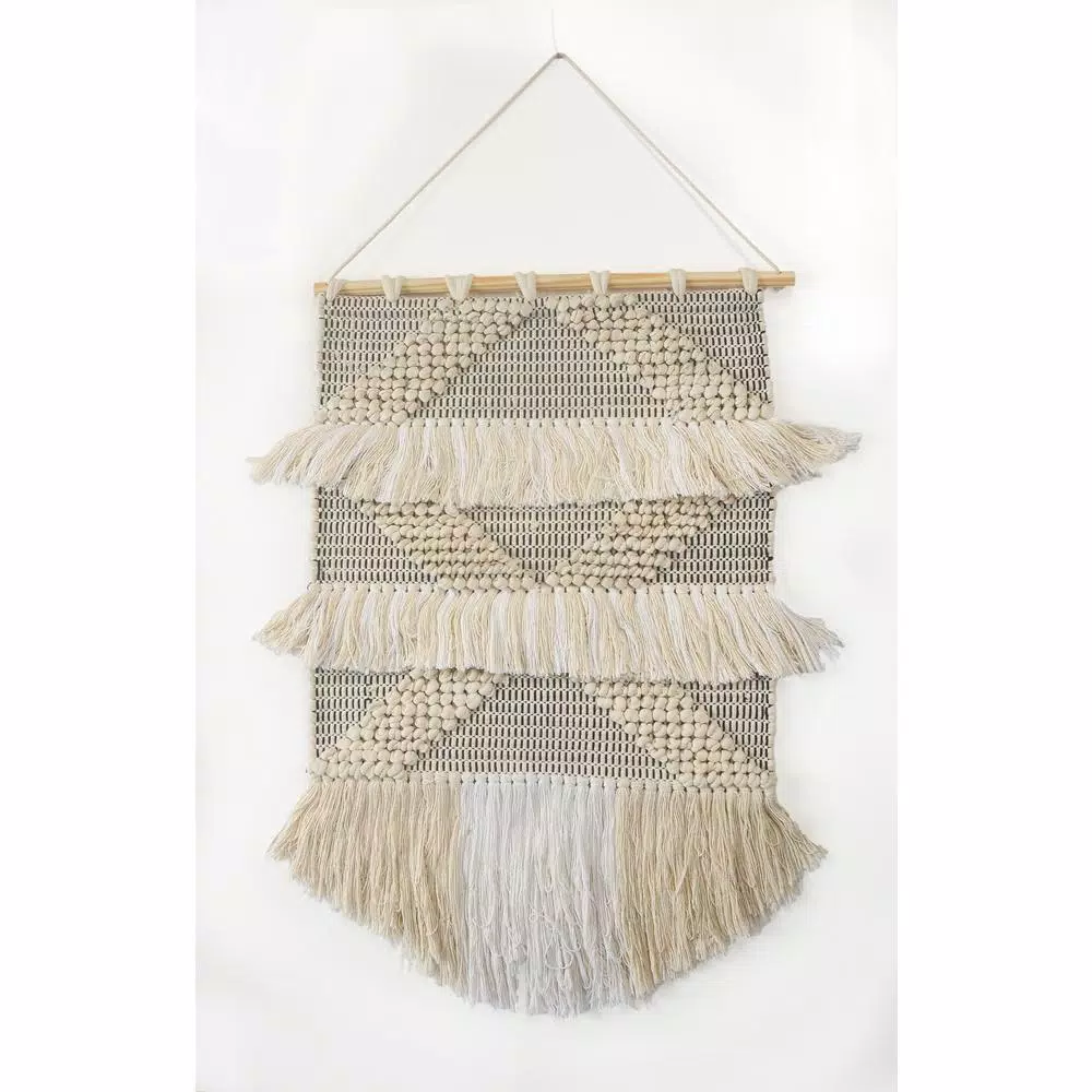 Wall Accents LR Home Fringed Diamond Ivory / Natural Tufted Wall Tapestry 3 Wall Accents LR Home Fringed Diamond Ivory / Natural Tufted Wall Tapestry