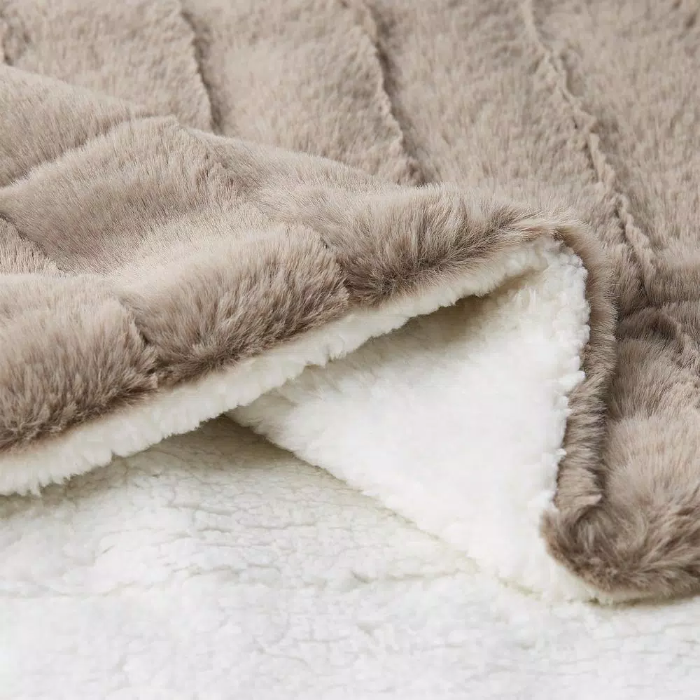 Throw Blankets Lavish Home Oversized Faux Fur Light Coffee Jacquard Hypoallergenic Throw Blanket 4 Throw Blankets Lavish Home Oversized Faux Fur Light Coffee Jacquard Hypoallergenic Throw Blanket - Image 2