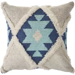 Throw Pillows LR Home 20 In. X 20 In. Off White/Blue Tufted Winter Paradise Southwest Standard Throw Pillow