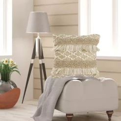 Throw Pillows LR Home 20 In. X 20 In. Rustic Beige/White Neutral Fringe Geometric Standard Throw Pillow -Home Accents shop lr home throw pillows pillo07452bewffpl 31 1000