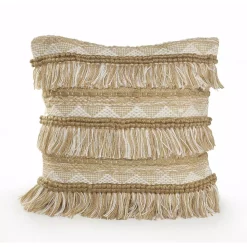 Throw Pillows LR Home Fringe 20 In. X 20 In. Beige/White Neutral Polyester Standard Throw Pillow