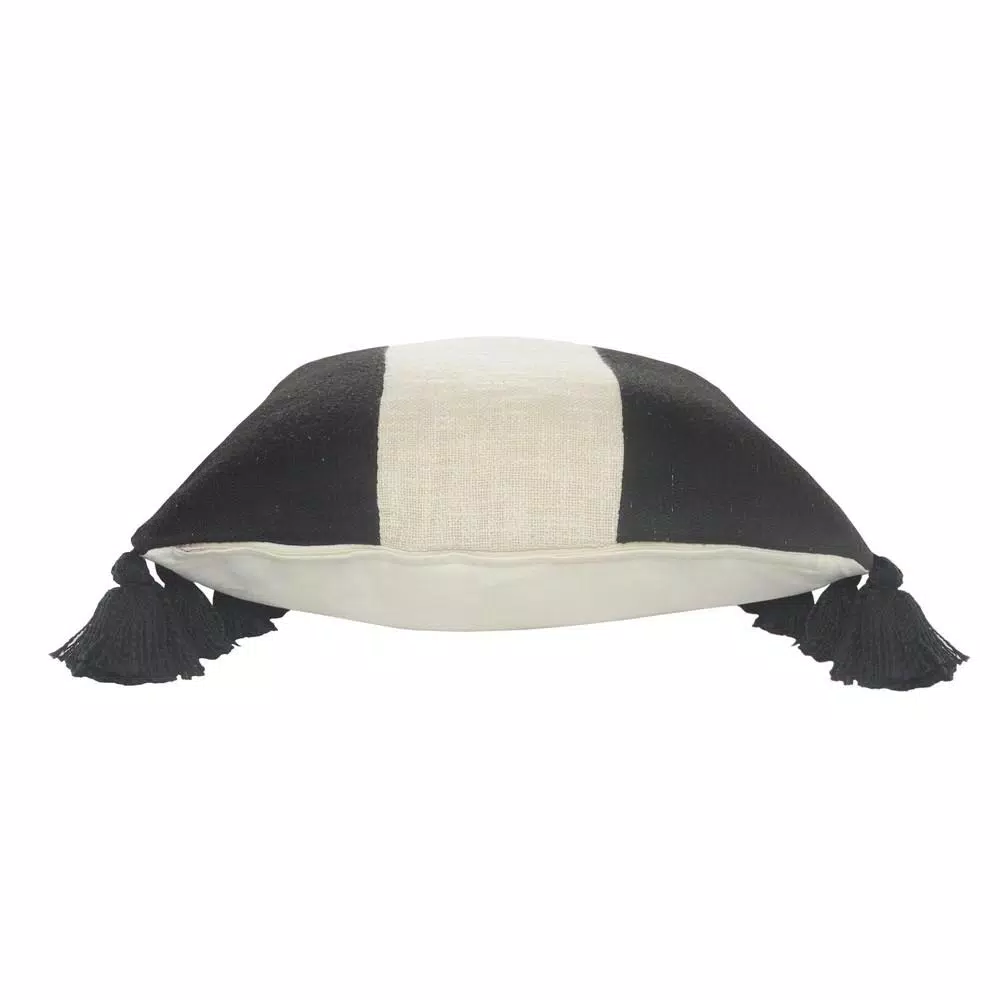 Throw Pillows LR Home Trinity Black And Ivory Stripe Fringe Soft Poly-fill 20 In. X 20 In. Throw Pillow 7 Throw Pillows LR Home Trinity Black And Ivory Stripe Fringe Soft Poly-fill 20 In. X 20 In. Throw Pillow - Image 5