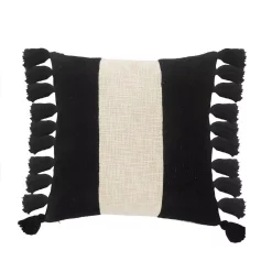 Throw Pillows LR Home Trinity Black And Ivory Stripe Fringe Soft Poly-fill 20 In. X 20 In. Throw Pillow