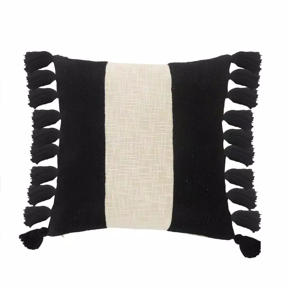 Throw Pillows LR Home Trinity Black And Ivory Stripe Fringe Soft Poly-fill 20 In. X 20 In. Throw Pillow 3 Throw Pillows LR Home Trinity Black And Ivory Stripe Fringe Soft Poly-fill 20 In. X 20 In. Throw Pillow