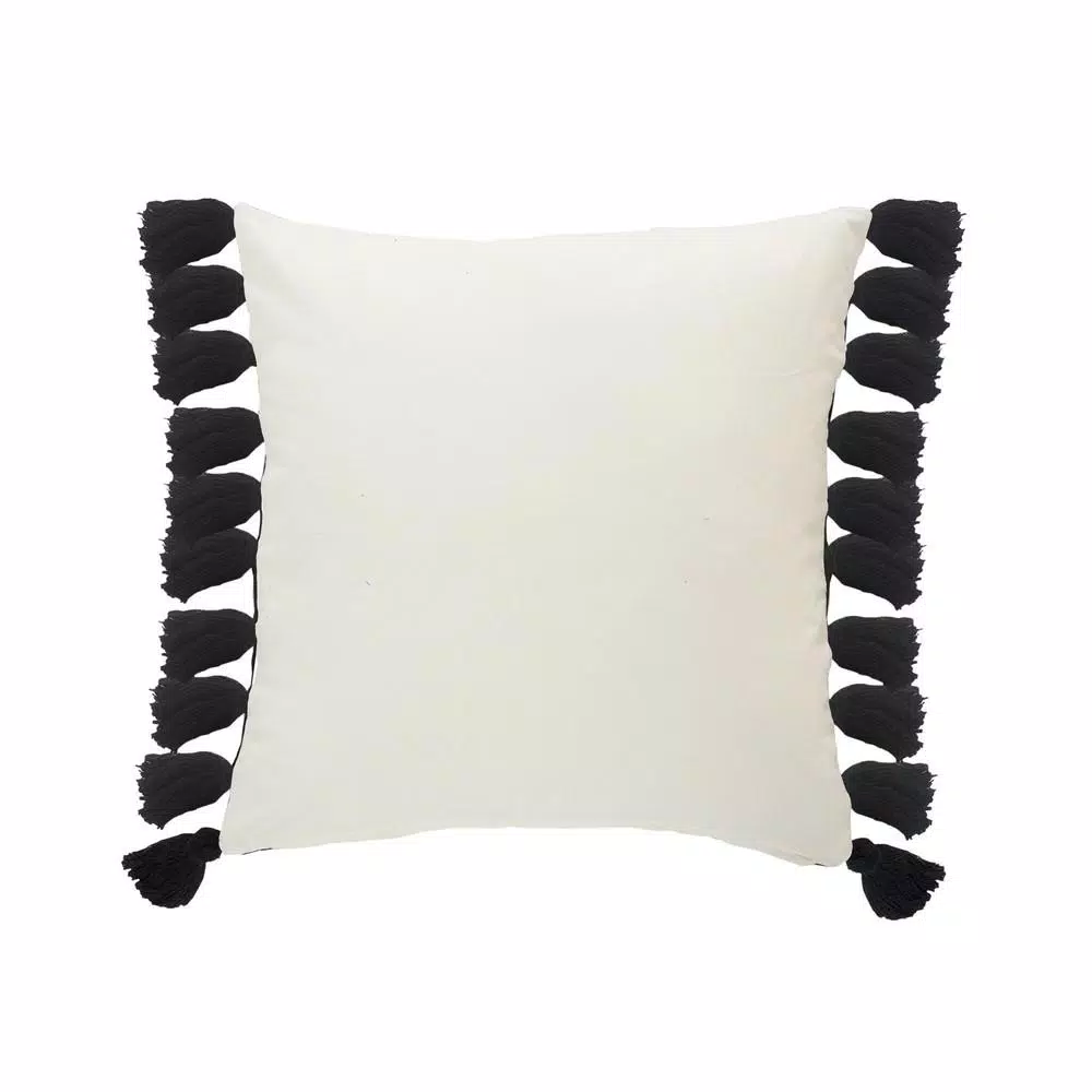 Throw Pillows LR Home Trinity Black And Ivory Stripe Fringe Soft Poly-fill 20 In. X 20 In. Throw Pillow 5 Throw Pillows LR Home Trinity Black And Ivory Stripe Fringe Soft Poly-fill 20 In. X 20 In. Throw Pillow - Image 3