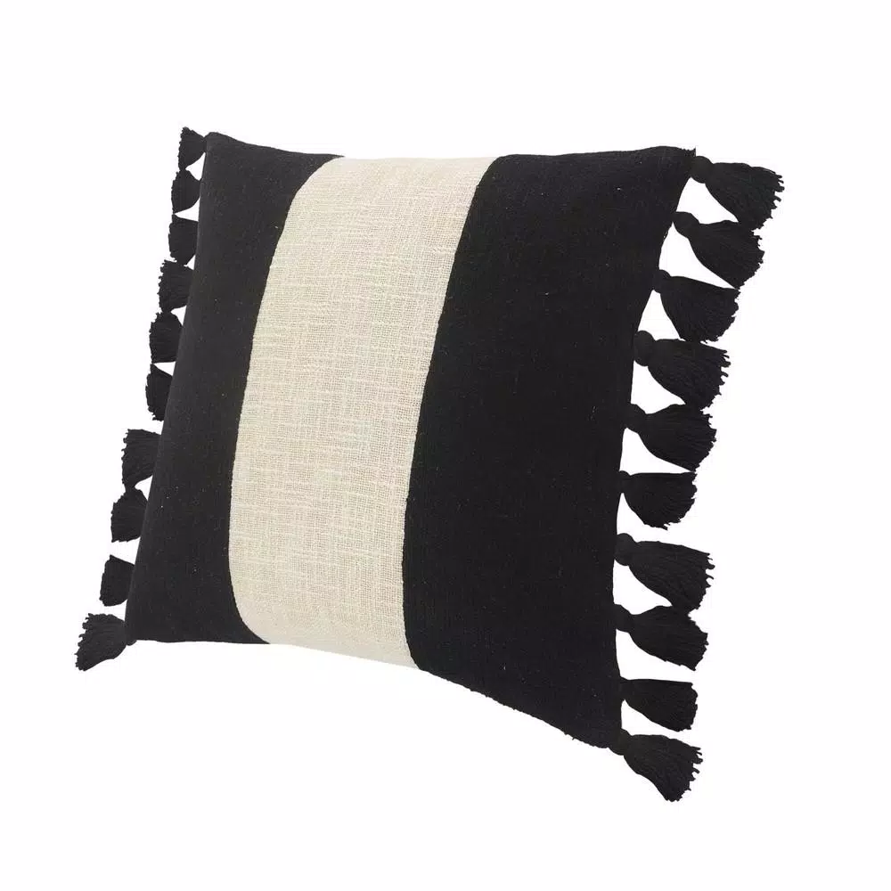 Throw Pillows LR Home Trinity Black And Ivory Stripe Fringe Soft Poly-fill 20 In. X 20 In. Throw Pillow 6 Throw Pillows LR Home Trinity Black And Ivory Stripe Fringe Soft Poly-fill 20 In. X 20 In. Throw Pillow - Image 4